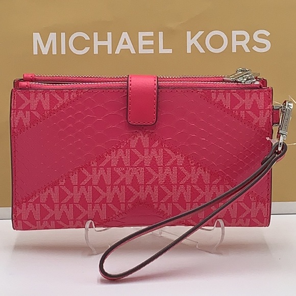 Michael Kors Large Double Zip Wristlet 
Smartphone Case Wallet Electric Pink - Picture 2 of 13